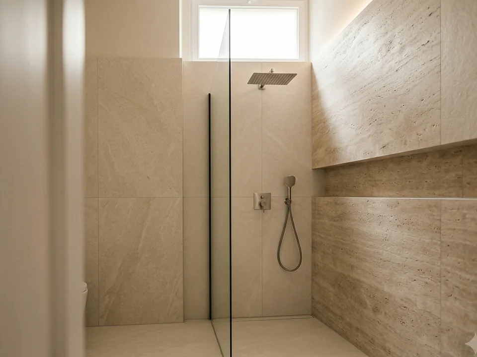 Dusche mit Natursteinfliesen